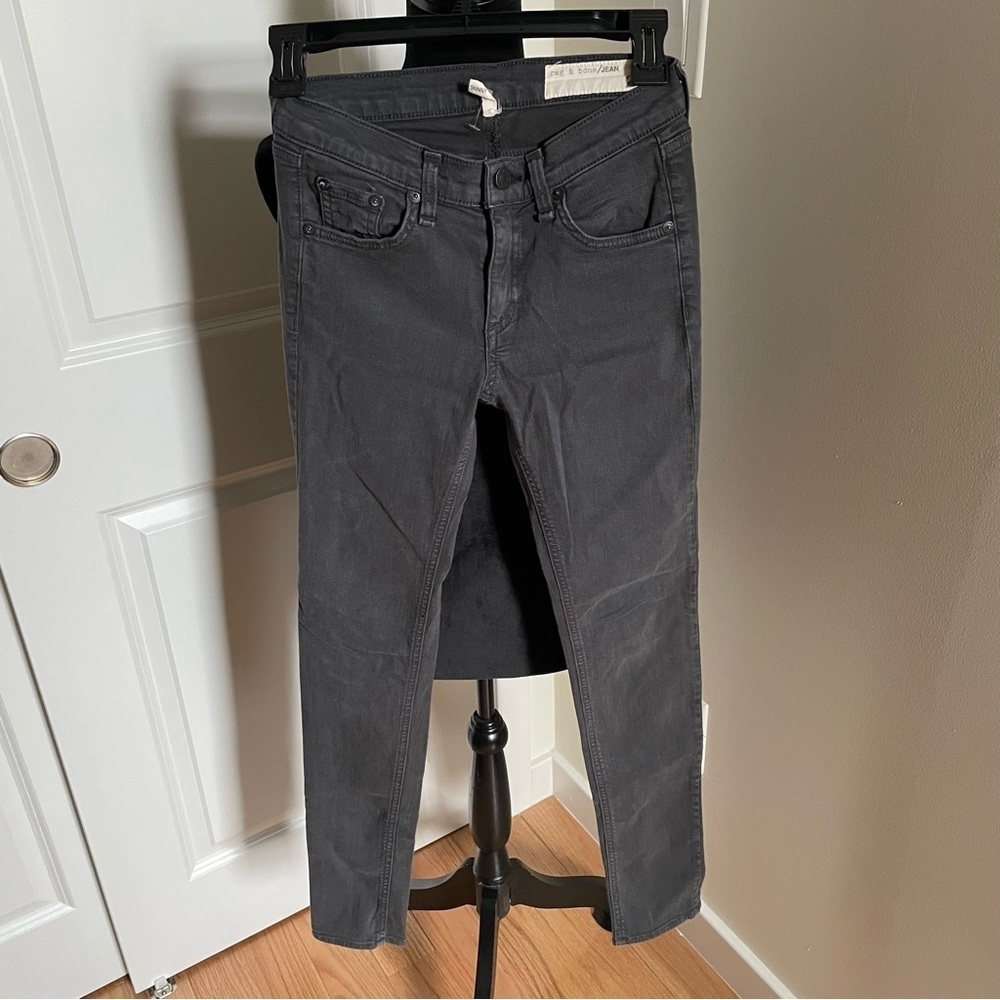 Rag & Bone Distressed Charcoal Gray Stretch Denim Low Rise Skinny Jeans EUC 24